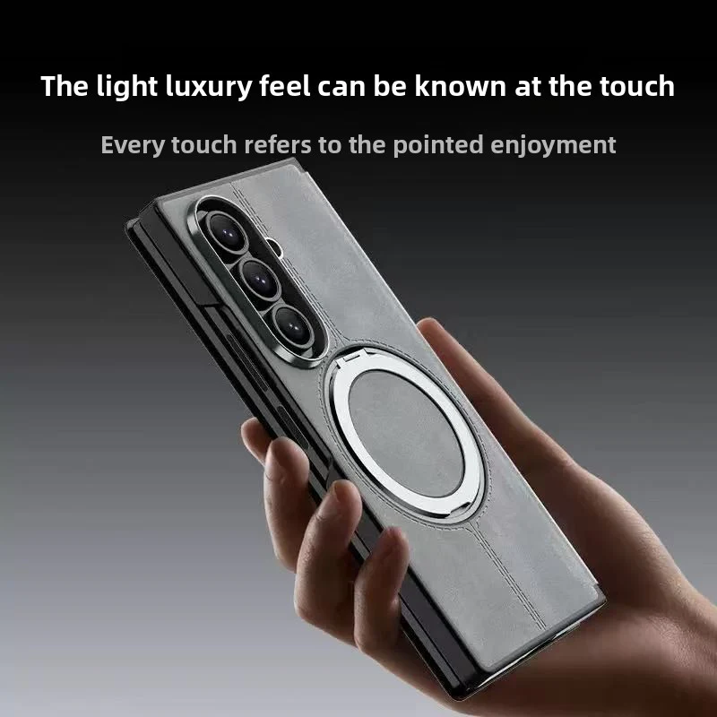 [Magsafe Compatible][Built-in Stand] Samsung Galaxy Z Fold7 - Unlon 360 Degree Rotating Stand Luxury Nappa-style Leather Foldable Magnetic Case - Image 3