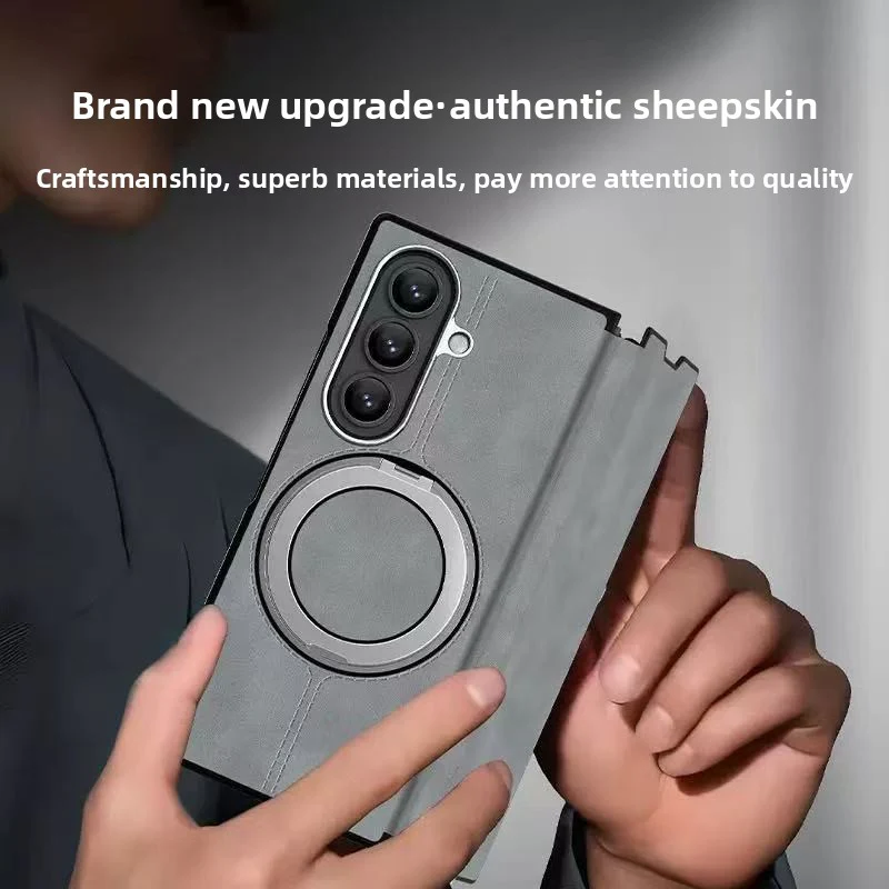 [Magsafe Compatible][Built-in Stand] Samsung Galaxy Z Fold7 - Unlon 360 Degree Rotating Stand Luxury Nappa-style Leather Foldable Magnetic Case - Image 9