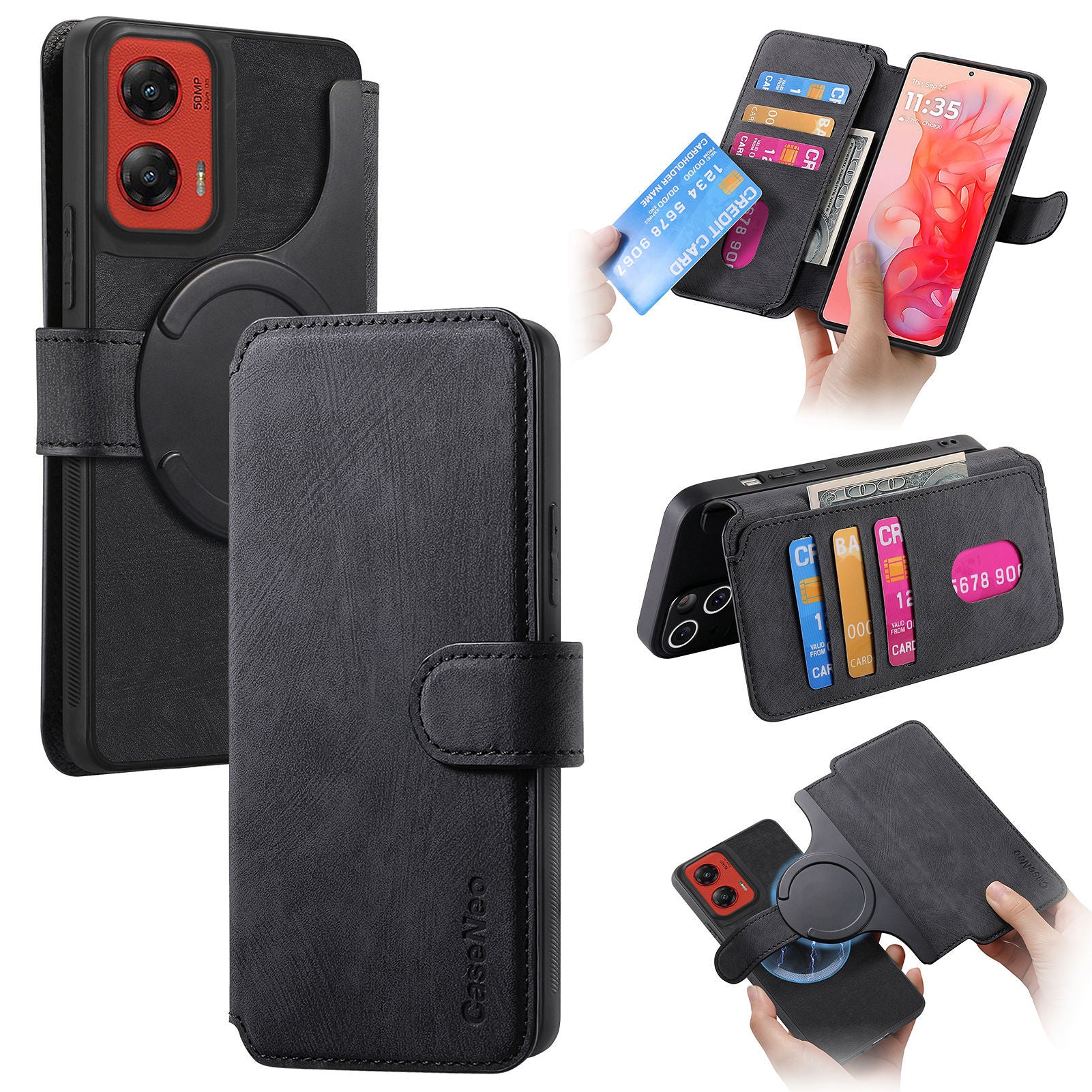 [Magsafe Compatible][Detachable] Motorola Moto E40 Leather Shockproof Wallet Series Case With Card Slot - Image 13