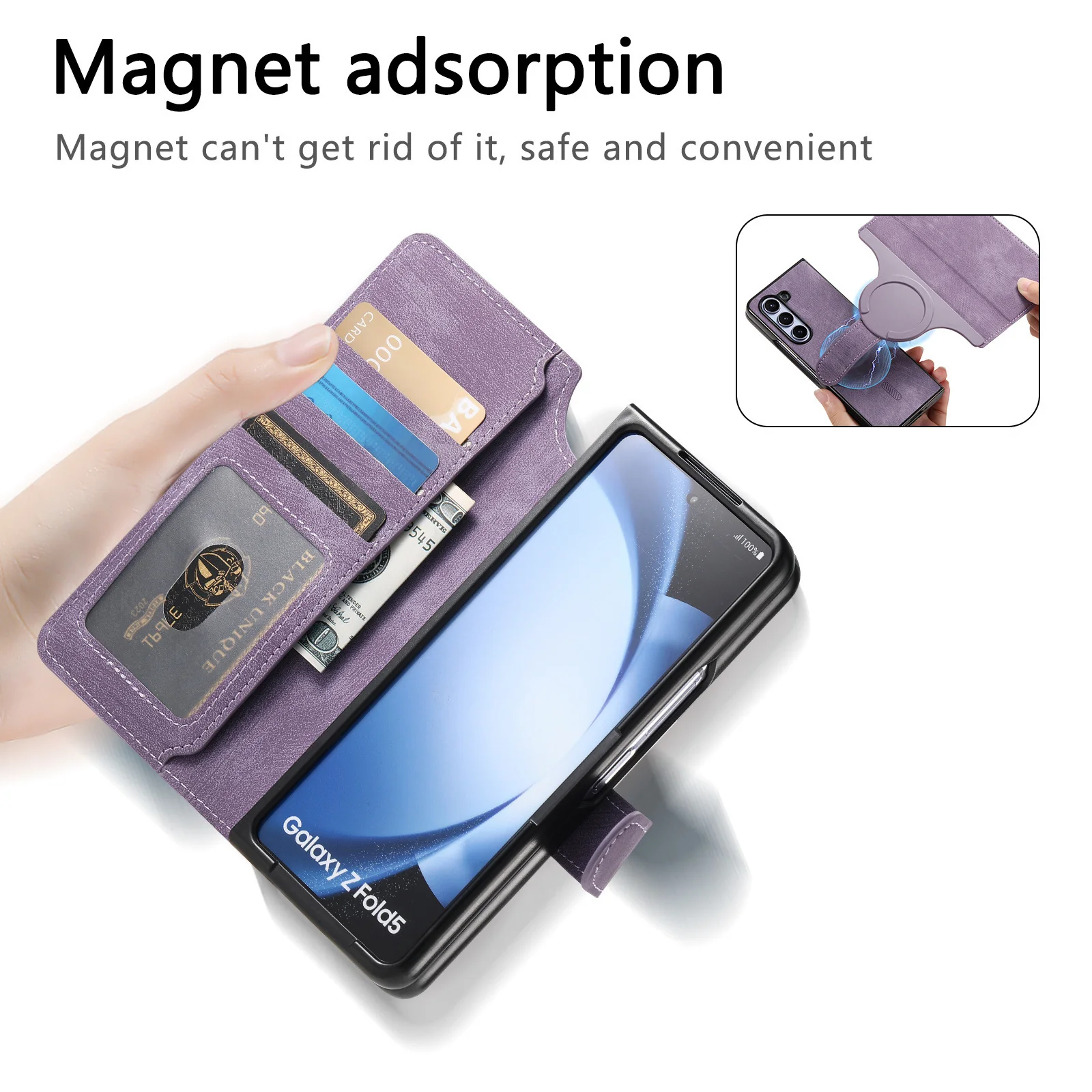 [Magsafe Compatible][Detachable] Samsung Galaxy Z Fold5 SM-F946 Leather Flip Shockproof Wallet Series Case With Card Slot - Image 11