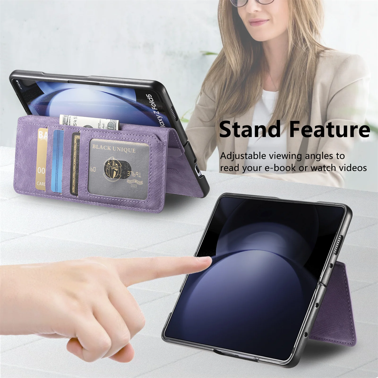 [Magsafe Compatible][Detachable] Samsung Galaxy Z Fold5 SM-F946 Leather Flip Shockproof Wallet Series Case With Card Slot - Image 15