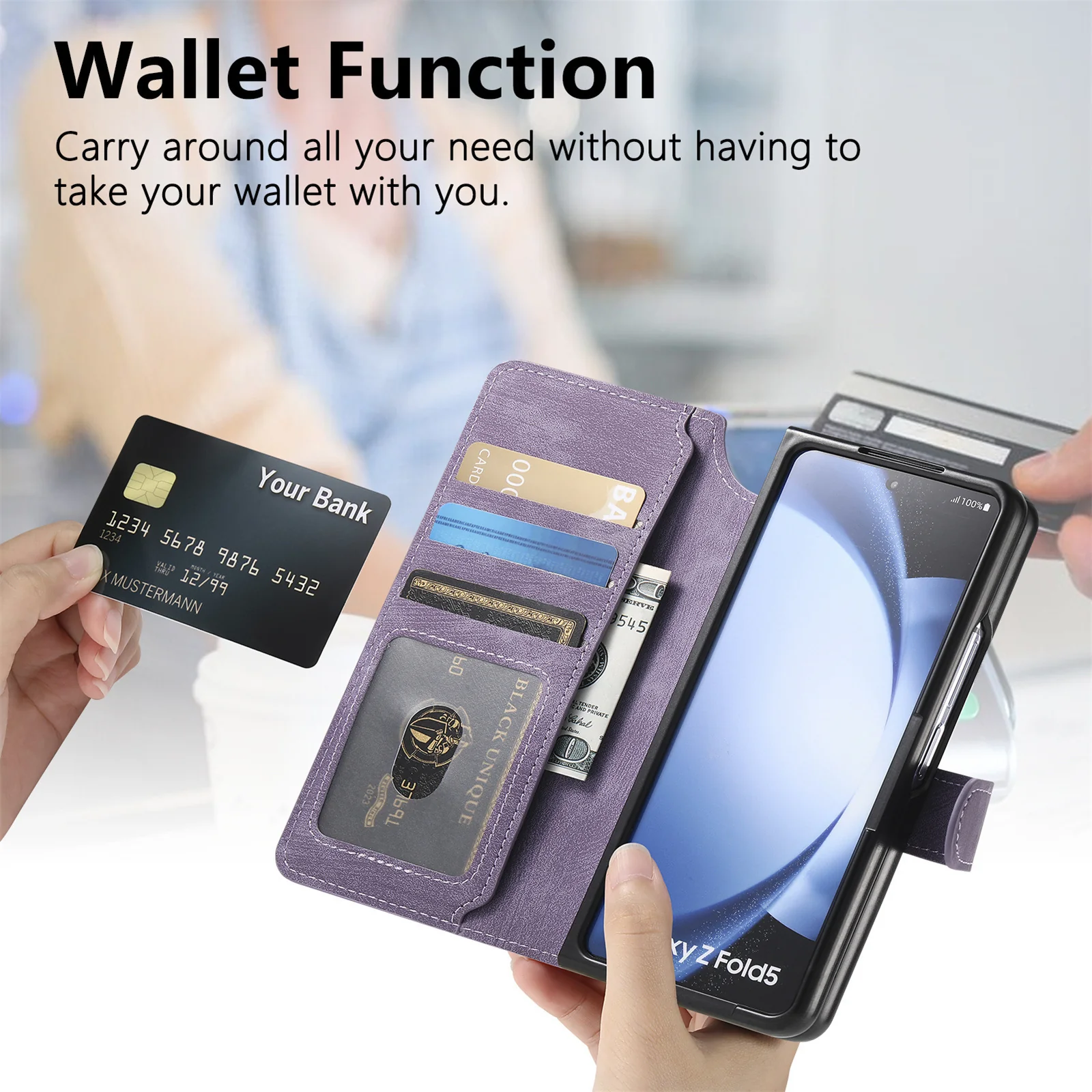 [Magsafe Compatible][Detachable] Samsung Galaxy Z Fold5 SM-F946 Leather Flip Shockproof Wallet Series Case With Card Slot - Image 16
