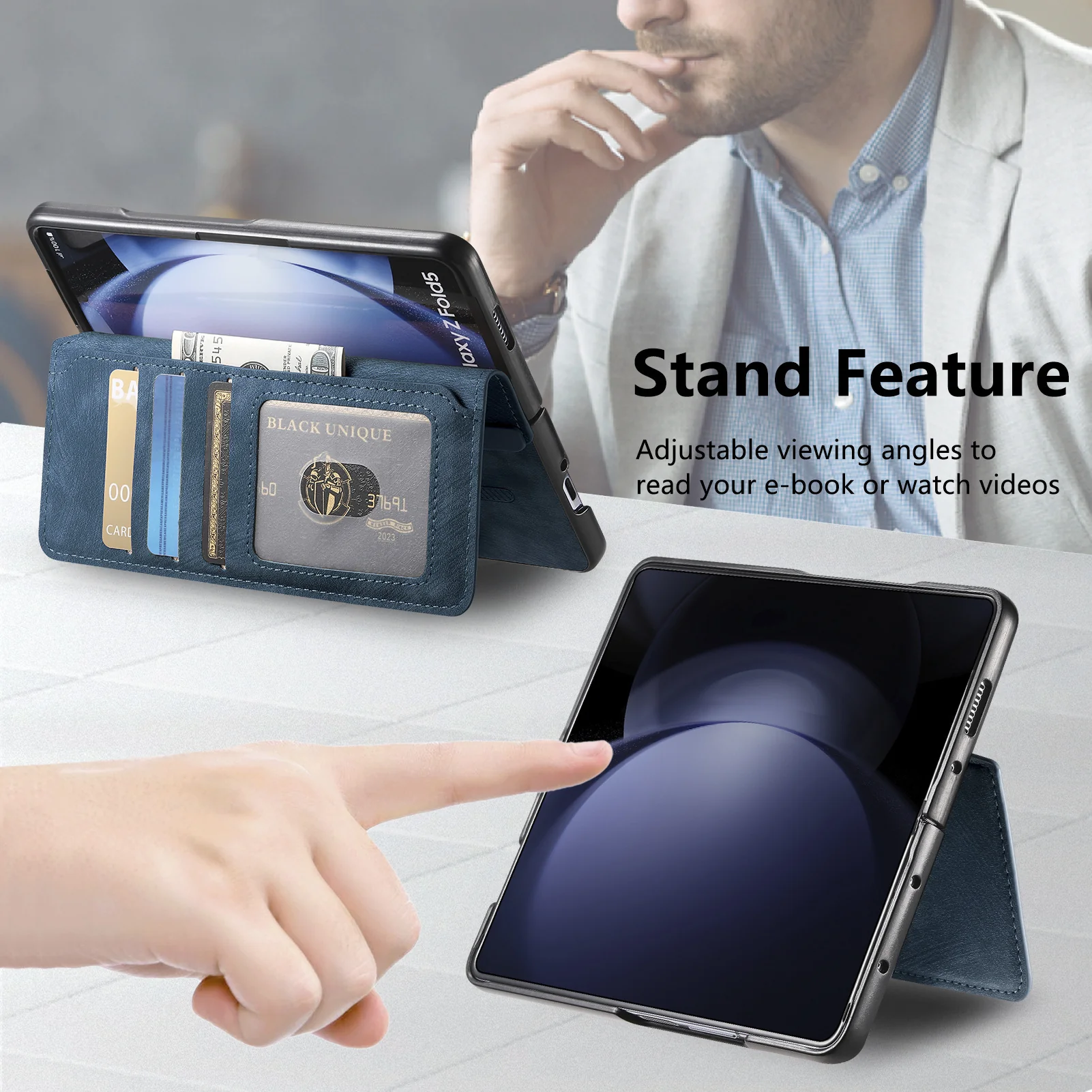 [Magsafe Compatible][Detachable] Samsung Galaxy Z Fold5 SM-F946 Leather Flip Shockproof Wallet Series Case With Card Slot - Image 18