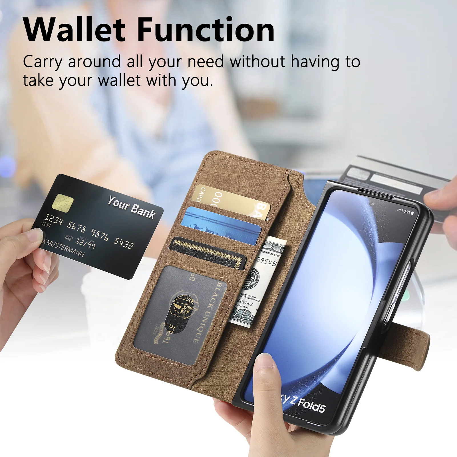 [Magsafe Compatible][Detachable] Samsung Galaxy Z Fold5 SM-F946 Leather Flip Shockproof Wallet Series Case With Card Slot - Image 19