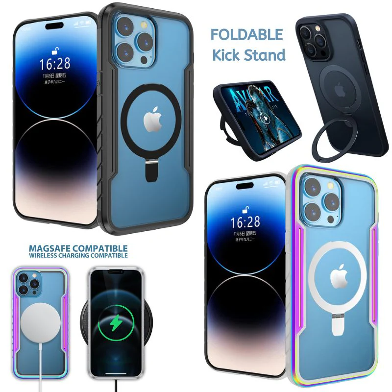 [Magsafe Compatible][Foldable Kick Stand Ring] Apple iPhone 15/Plus/Pro/Max Military Defense Heavy Duty Drop Proof Case