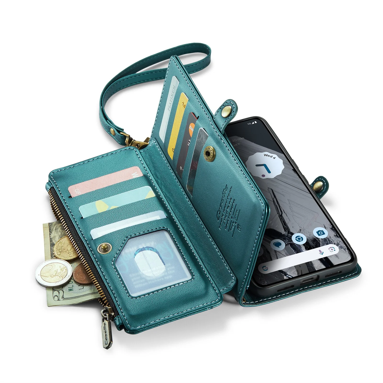 [Magsafe Compatible] Google Pixel 8/Pro - Zipper Style Crossbody PU Leather Wallet Series Stand Case With Lanyard - Image 10