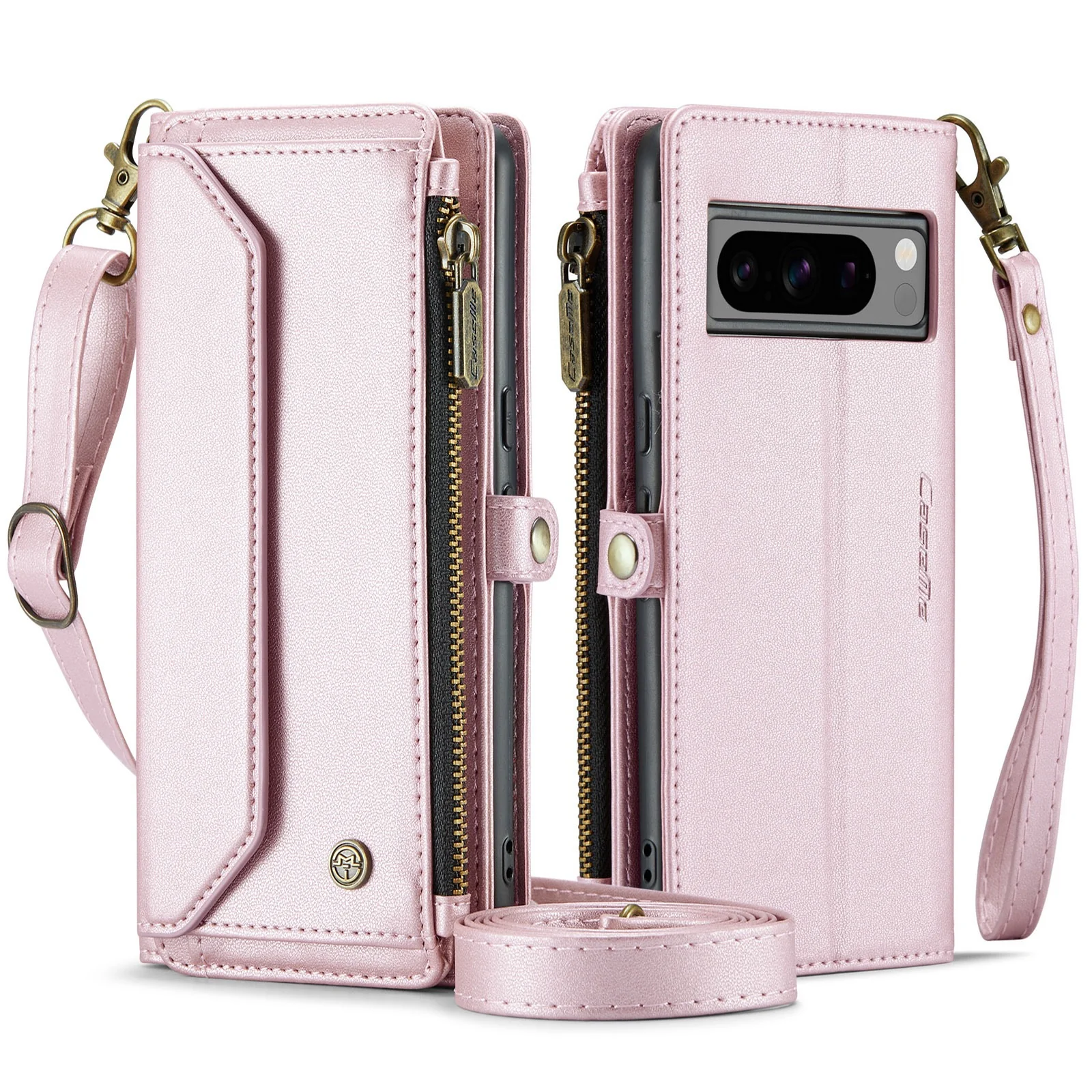 [Magsafe Compatible] Google Pixel 8/Pro - Zipper Style Crossbody PU Leather Wallet Series Stand Case With Lanyard - Image 5