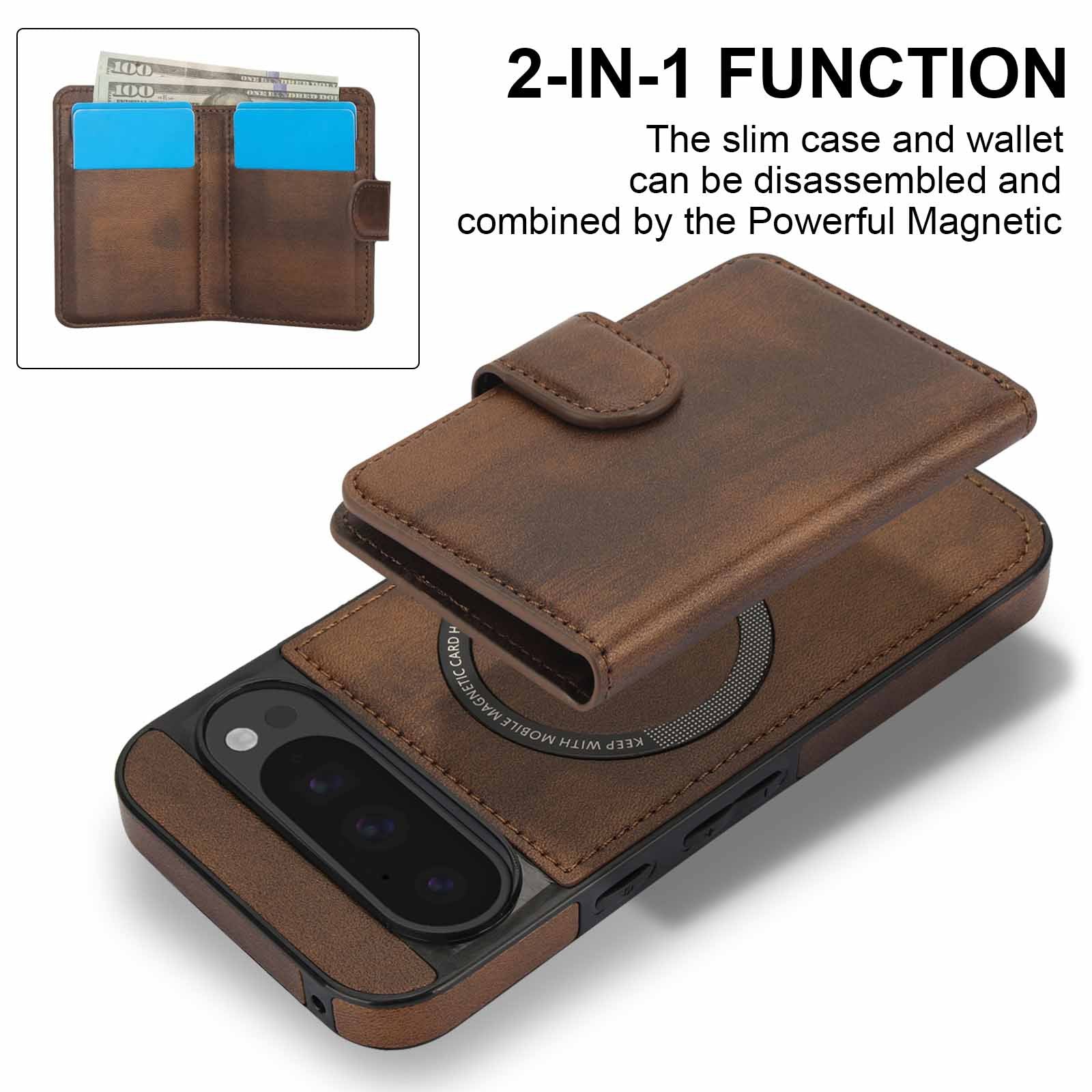 [Magsafe Compatible] Google Pixel 9/Pro/Pro XL/A - 2-in-1 Detachable Wallet Leather Case with Card Holder - Image 8