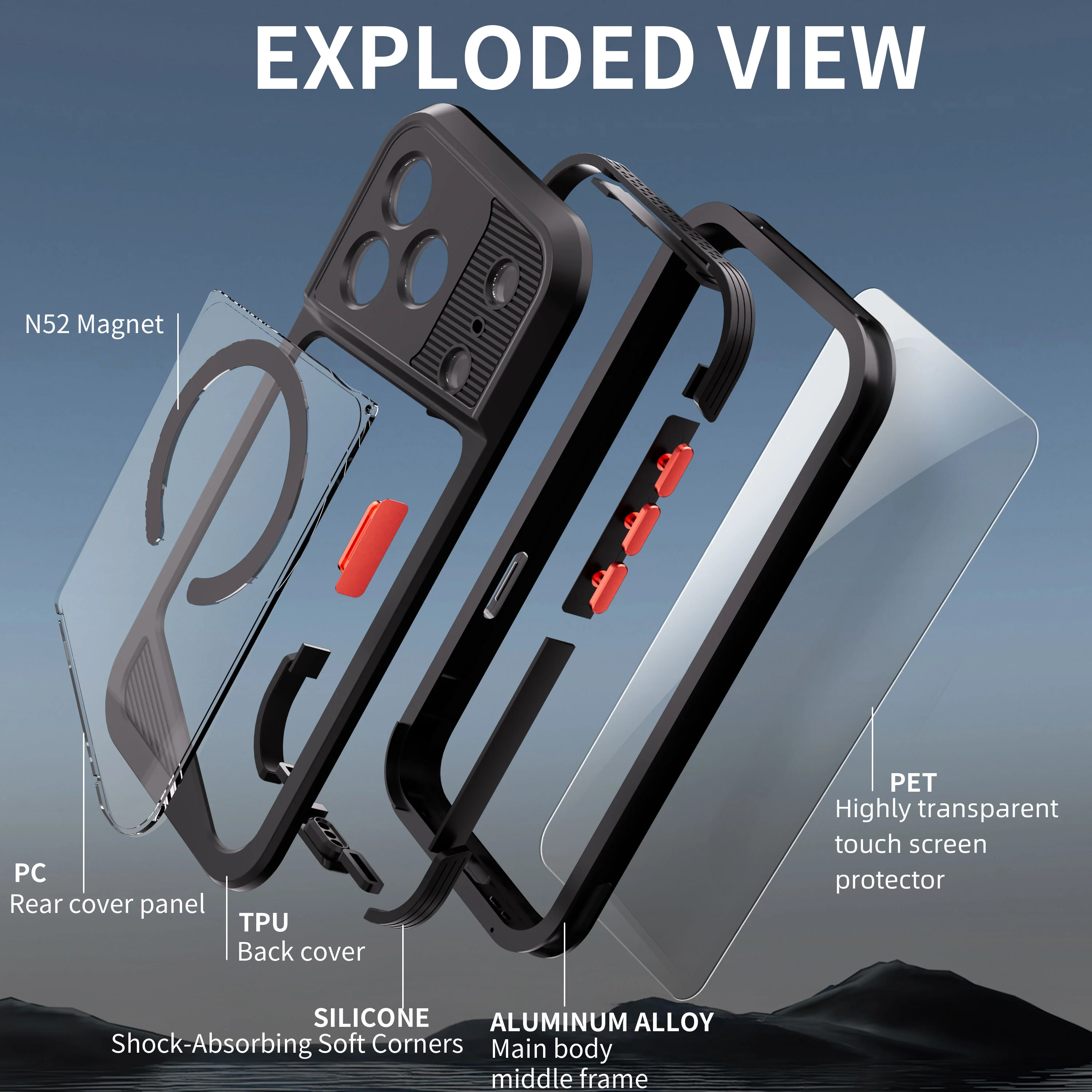 [Magsafe Compatible] [GTM Series][Latest Version] Apple iPhone 17/Air/Pro/Pro Max - Redpepper Shellbox Full Covered Metal Waterproof Heavy Duty Tough Armor Case - Image 11