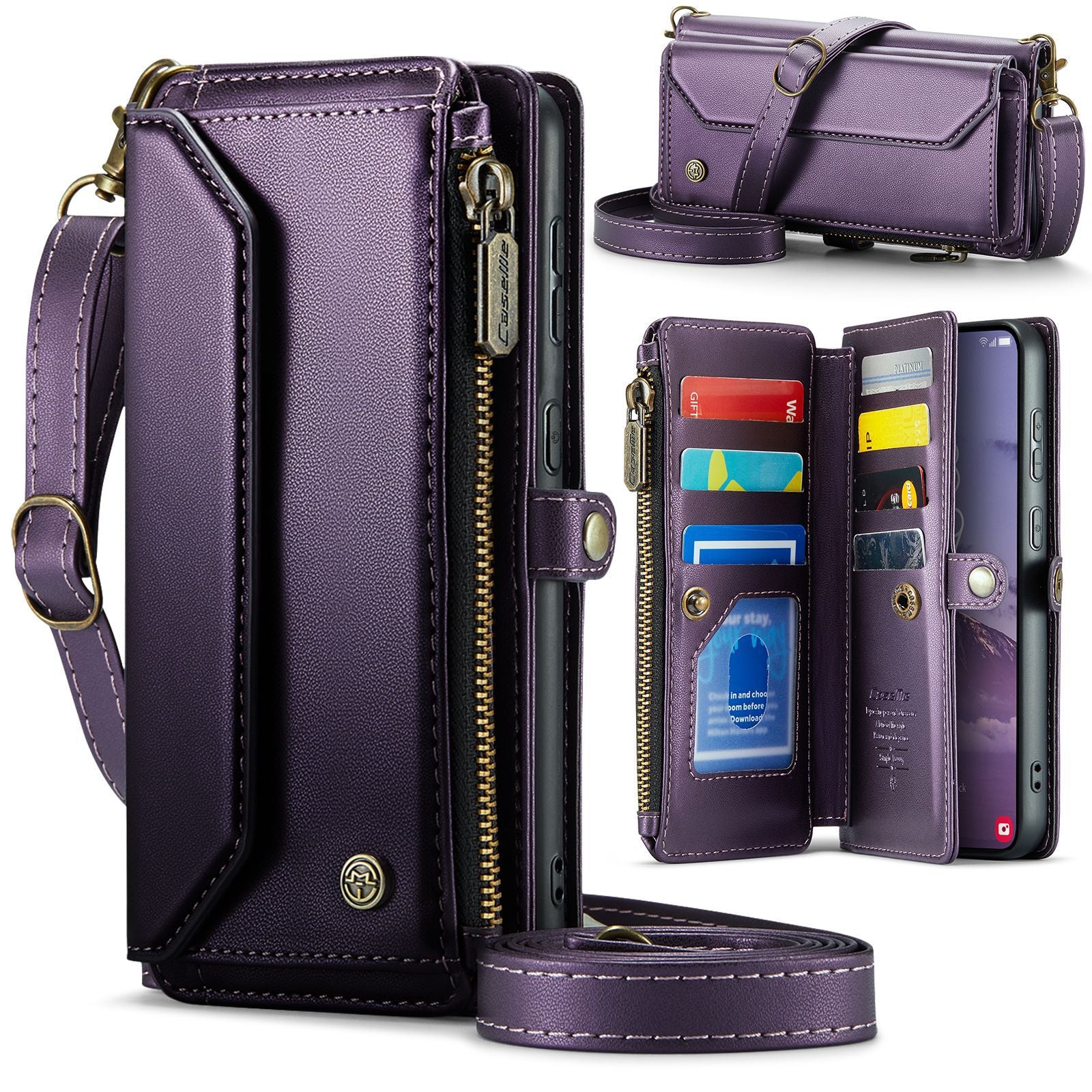 [Magsafe Compatible] Samsung Galaxy A36 (SM-A366) - Zipper Style Crossbody PU Leather Wallet Series Stand Case With Lanyard - Image 10