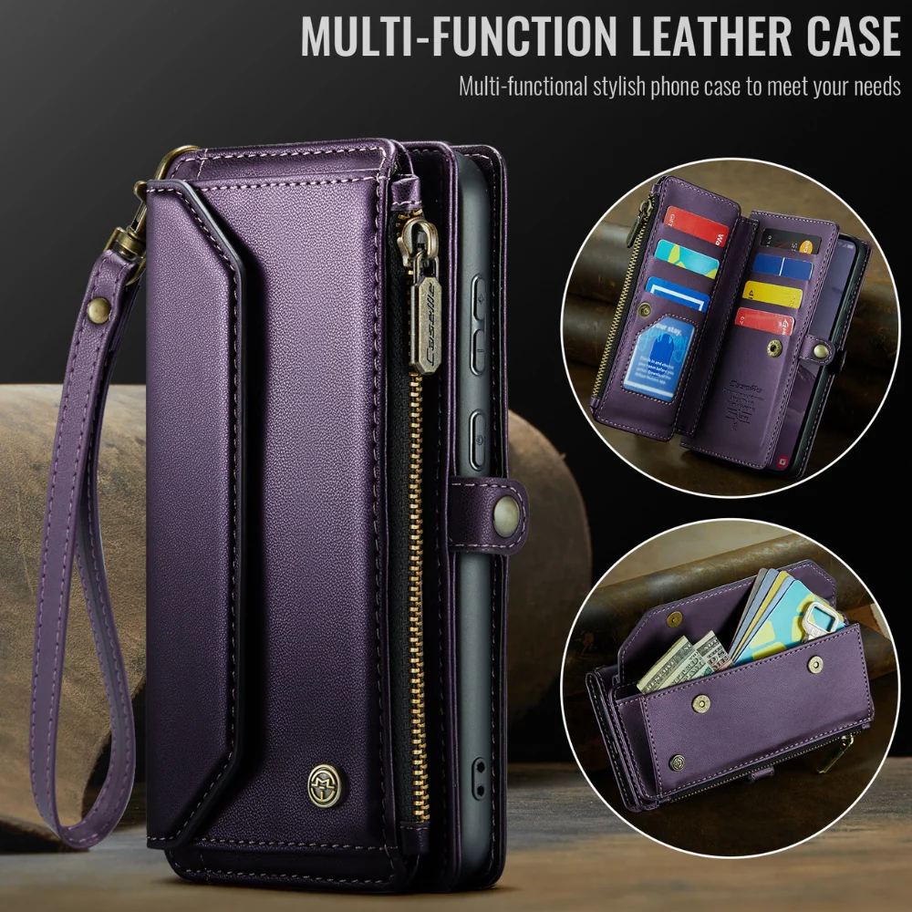 [Magsafe Compatible] Samsung Galaxy A36 (SM-A366) - Zipper Style Crossbody PU Leather Wallet Series Stand Case With Lanyard - Image 12