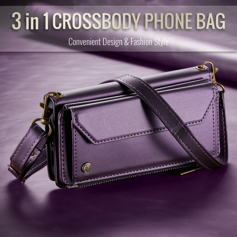 [Magsafe Compatible] Samsung Galaxy A36 (SM-A366) - Zipper Style Crossbody PU Leather Wallet Series Stand Case With Lanyard - Image 13