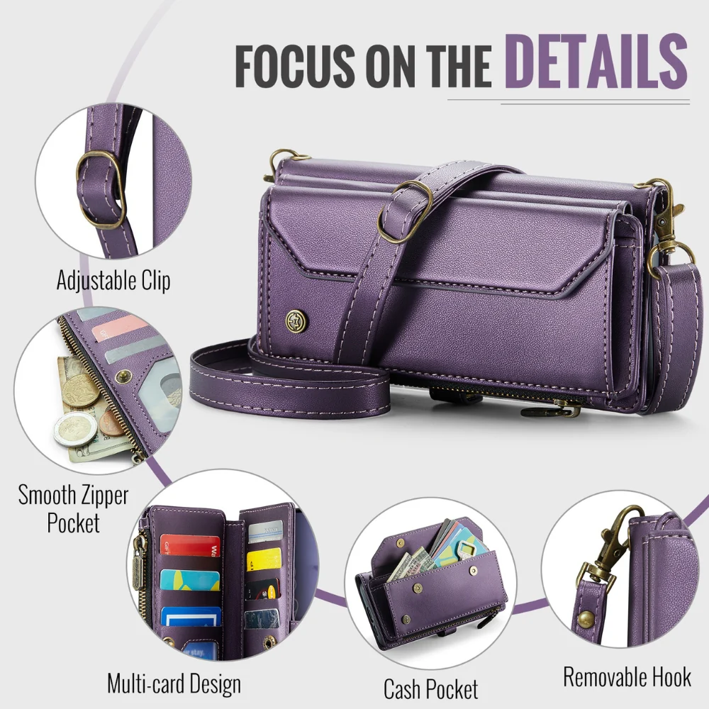 [Magsafe Compatible] Samsung Galaxy A36 (SM-A366) - Zipper Style Crossbody PU Leather Wallet Series Stand Case With Lanyard - Image 16