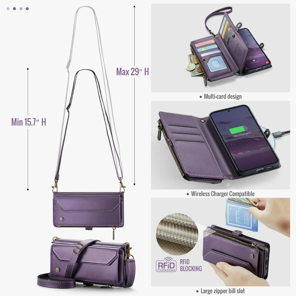 [Magsafe Compatible] Samsung Galaxy A36 (SM-A366) - Zipper Style Crossbody PU Leather Wallet Series Stand Case With Lanyard - Image 17