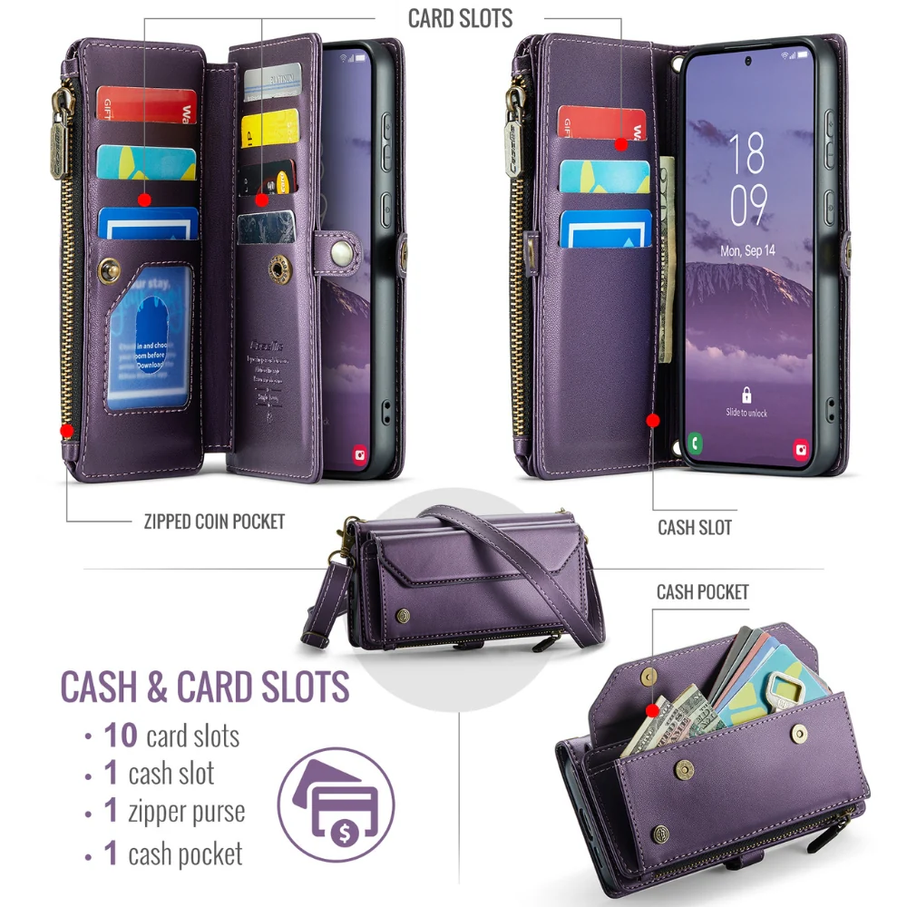 [Magsafe Compatible] Samsung Galaxy A36 (SM-A366) - Zipper Style Crossbody PU Leather Wallet Series Stand Case With Lanyard - Image 18