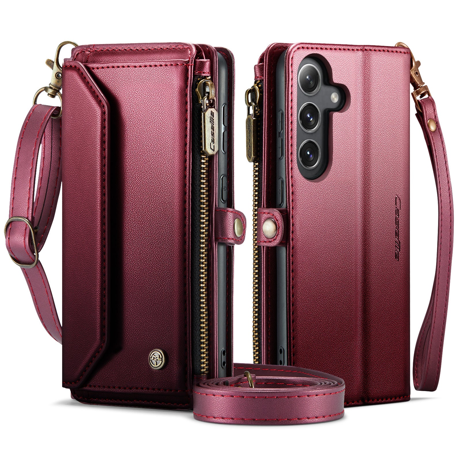 [Magsafe Compatible] Samsung Galaxy A36 (SM-A366) - Zipper Style Crossbody PU Leather Wallet Series Stand Case With Lanyard - Image 3
