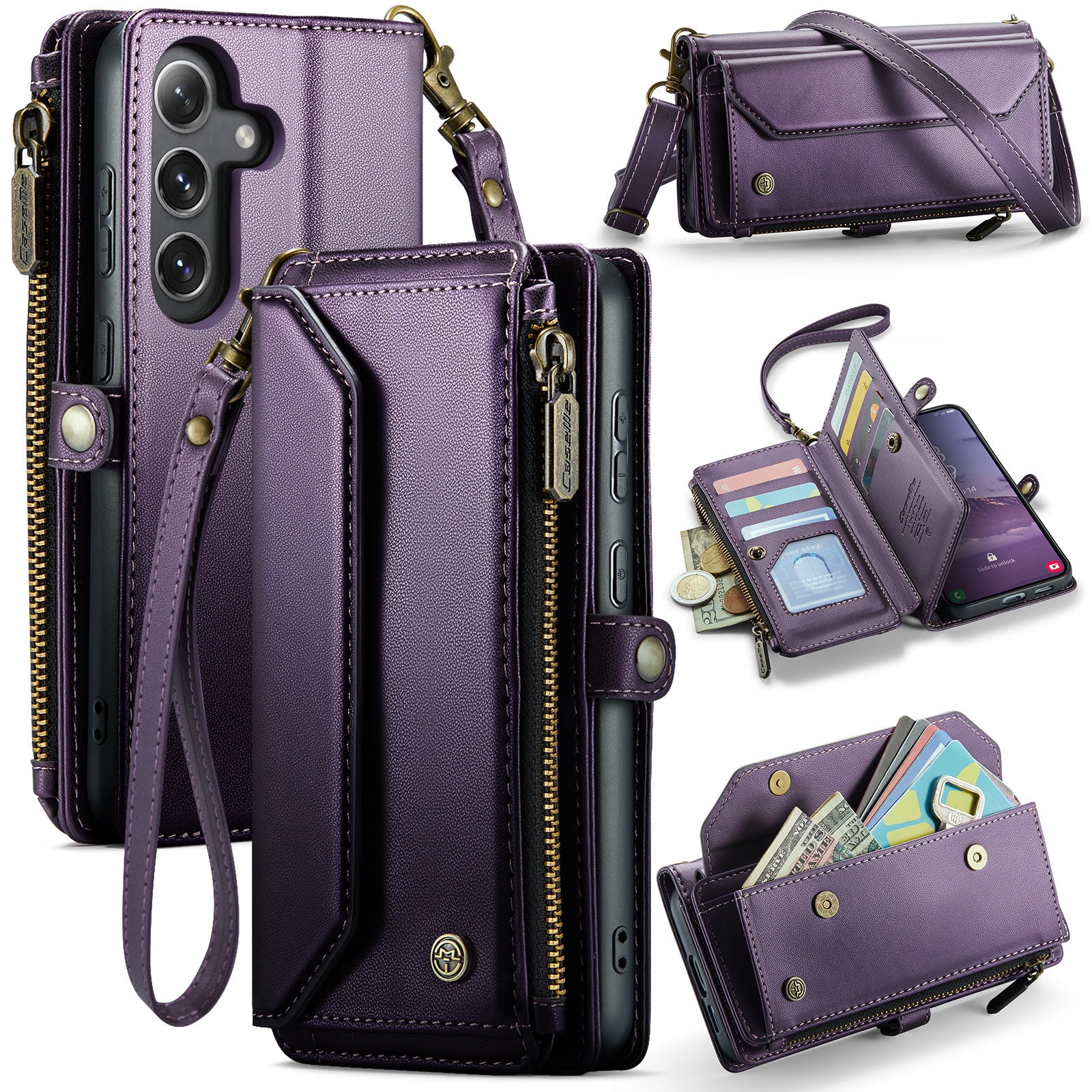 [Magsafe Compatible] Samsung Galaxy A36 (SM-A366) - Zipper Style Crossbody PU Leather Wallet Series Stand Case With Lanyard - Image 7