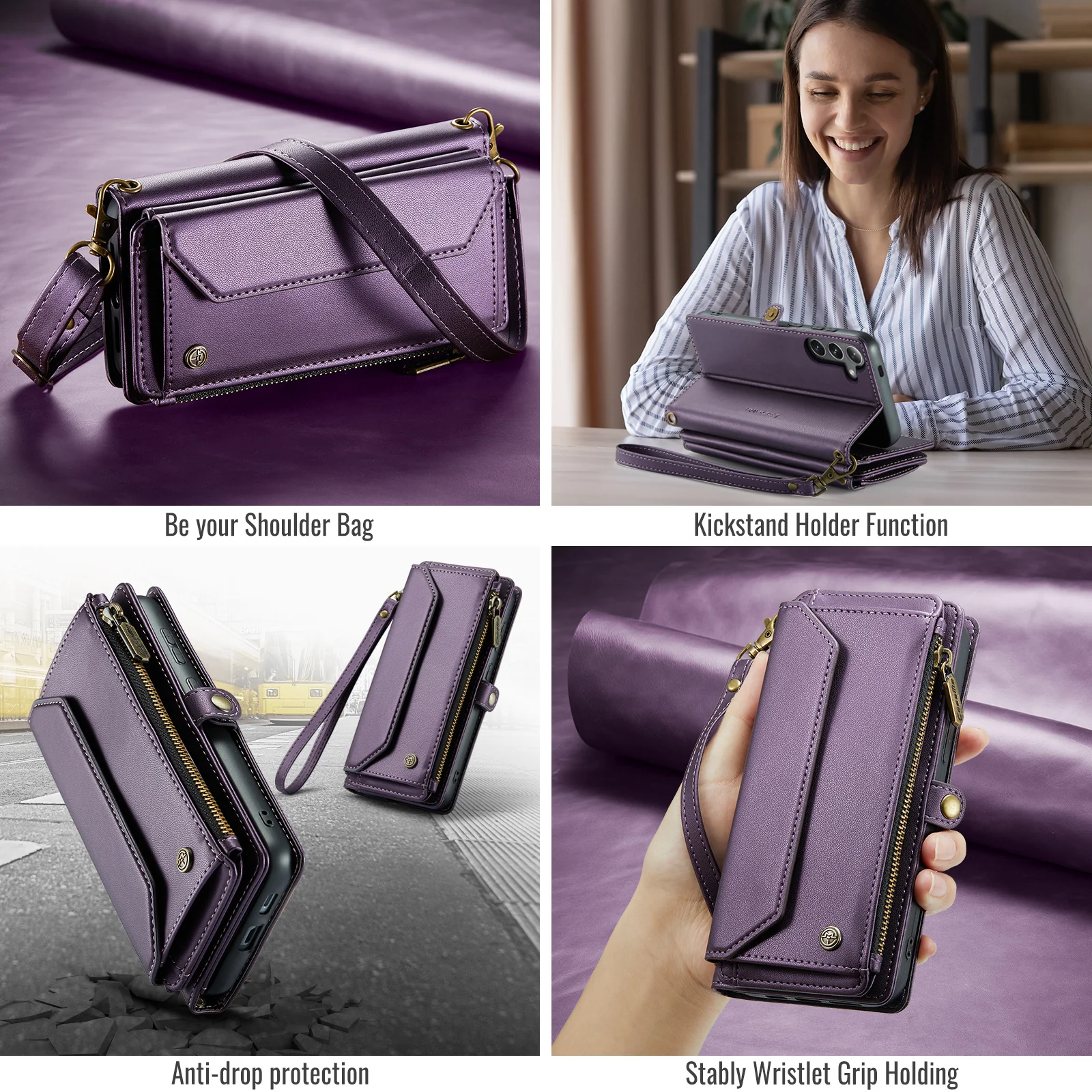 [Magsafe Compatible] Samsung Galaxy A36 (SM-A366) - Zipper Style Crossbody PU Leather Wallet Series Stand Case With Lanyard - Image 8