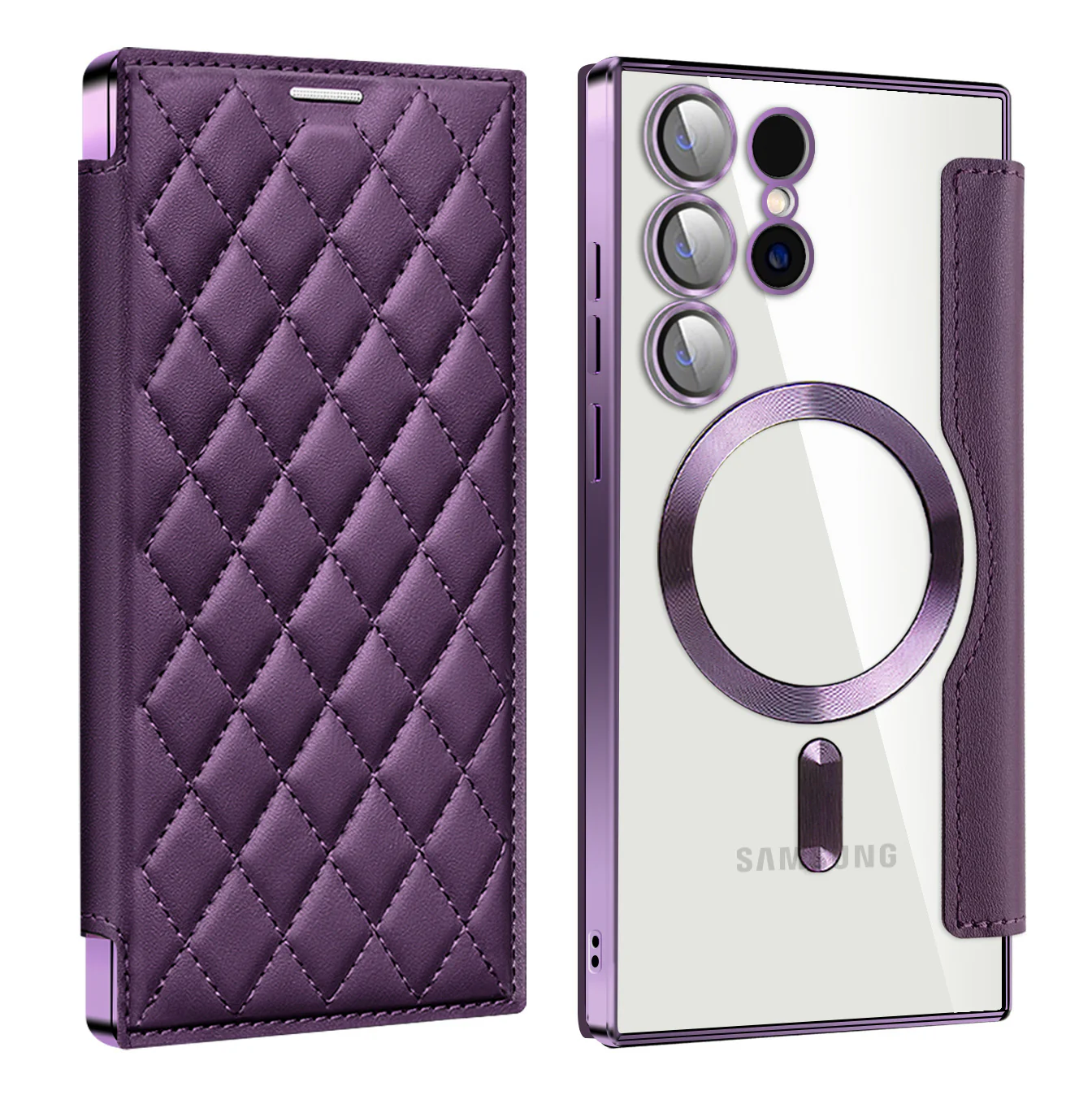 [Magsafe Compatible] Samsung Galaxy S24/Ultra/FE/Plus High-End Leather Full Coverage Shockproof Flip Wallet Series Case With Lens Film - Image 8