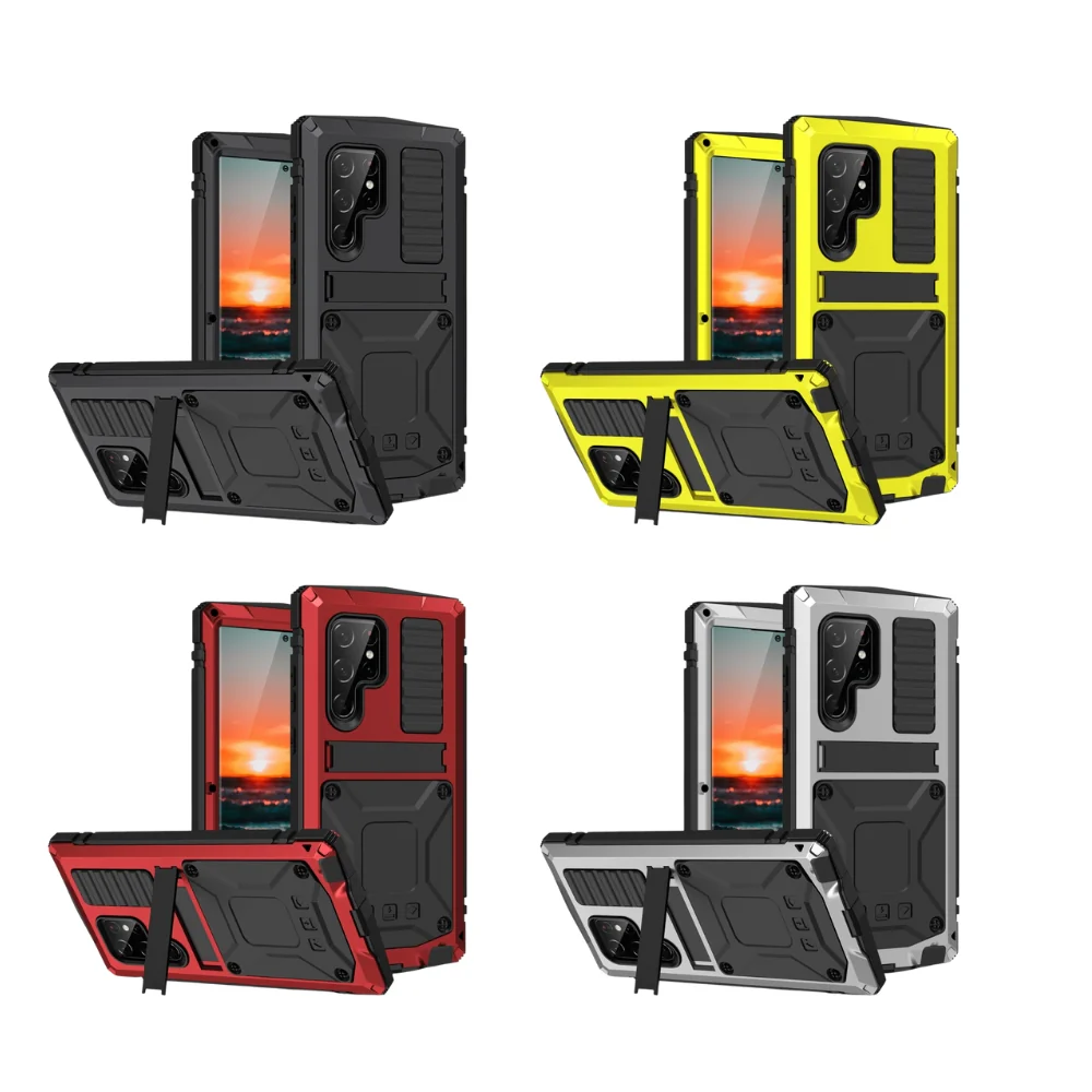 [Magsafe Compatible] Samsung Galaxy S22/Plus/Ultra - Metal Full Coverage Waterproof Heavy Duty Series Case With Stand - Image 2