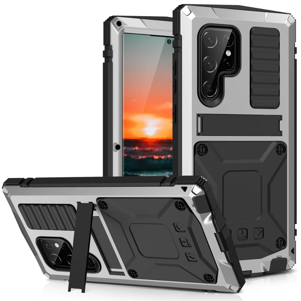 [Magsafe Compatible] Samsung Galaxy S22/Plus/Ultra - Metal Full Coverage Waterproof Heavy Duty Series Case With Stand - Image 3