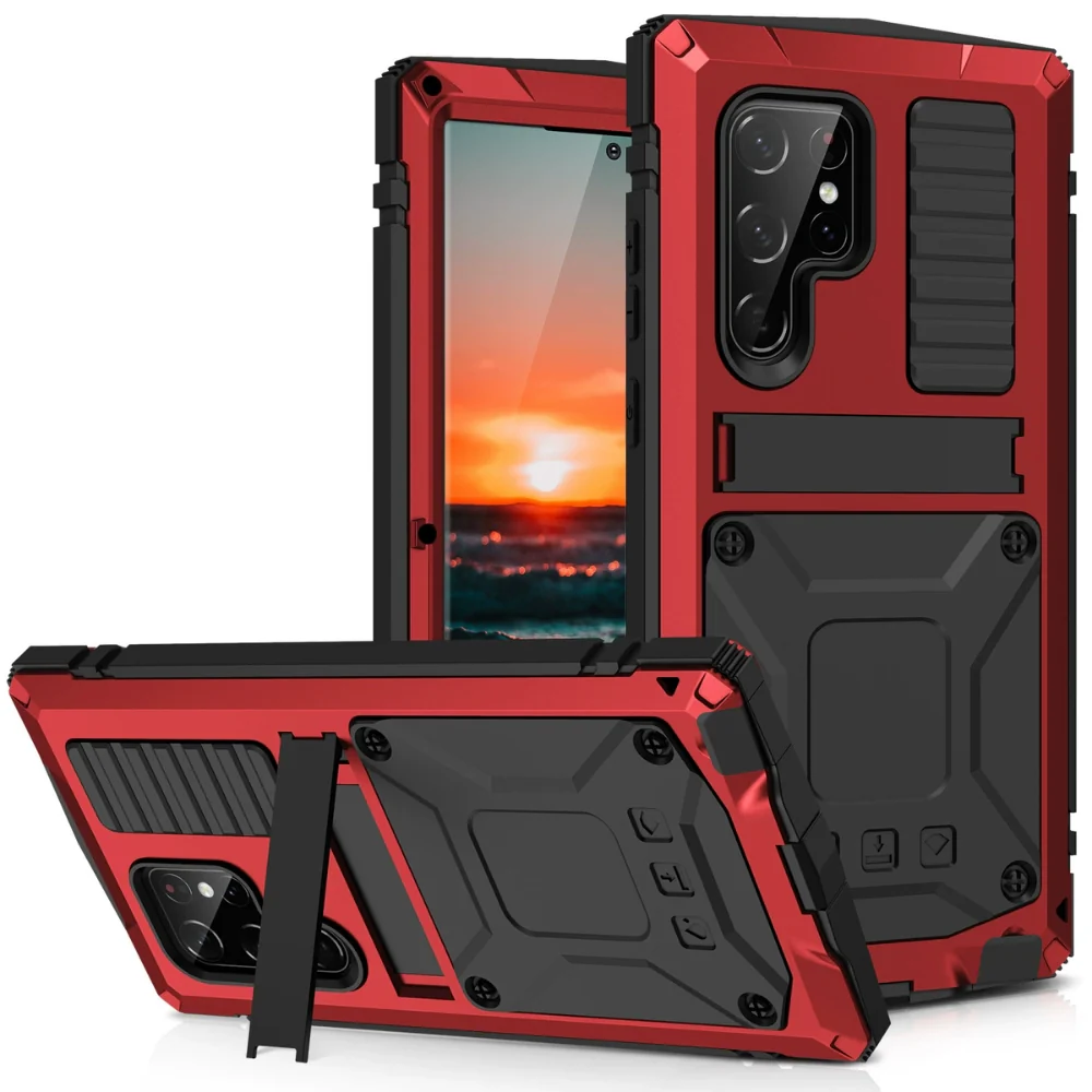 [Magsafe Compatible] Samsung Galaxy S22/Plus/Ultra - Metal Full Coverage Waterproof Heavy Duty Series Case With Stand - Image 4