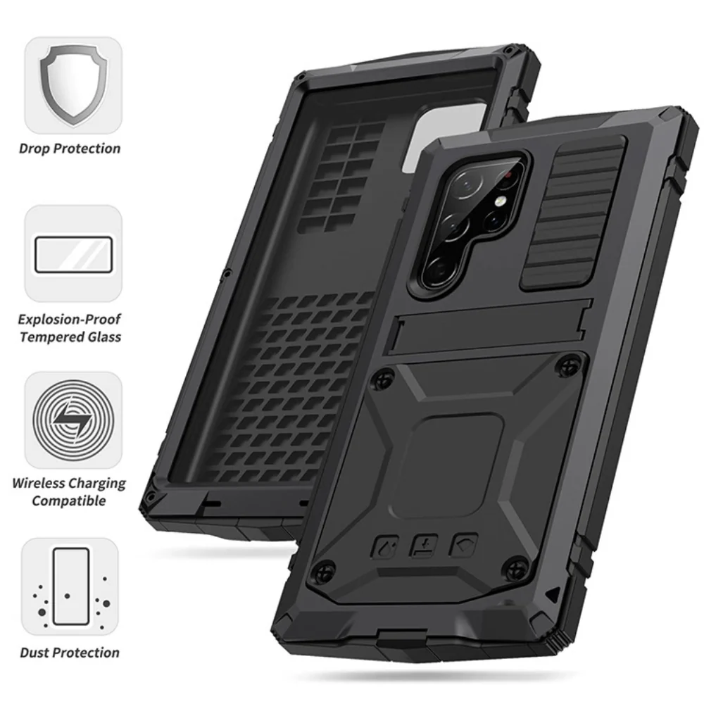 [Magsafe Compatible] Samsung Galaxy S22/Plus/Ultra - Metal Full Coverage Waterproof Heavy Duty Series Case With Stand - Image 7
