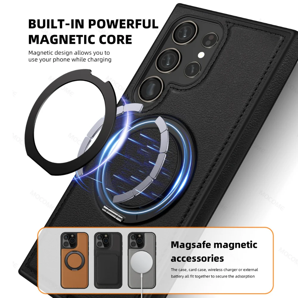 [Magsafe Compatible] Samsung Galaxy S25/Plus/Ultra - Business PU Leather 360 - Degree Rotatable Stand Case - Image 10
