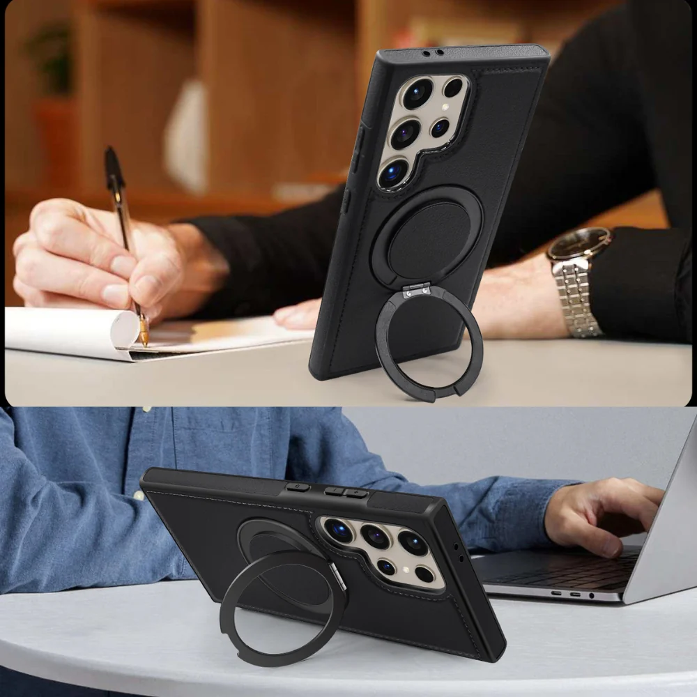 [Magsafe Compatible] Samsung Galaxy S25/Plus/Ultra - Business PU Leather 360 - Degree Rotatable Stand Case - Image 12