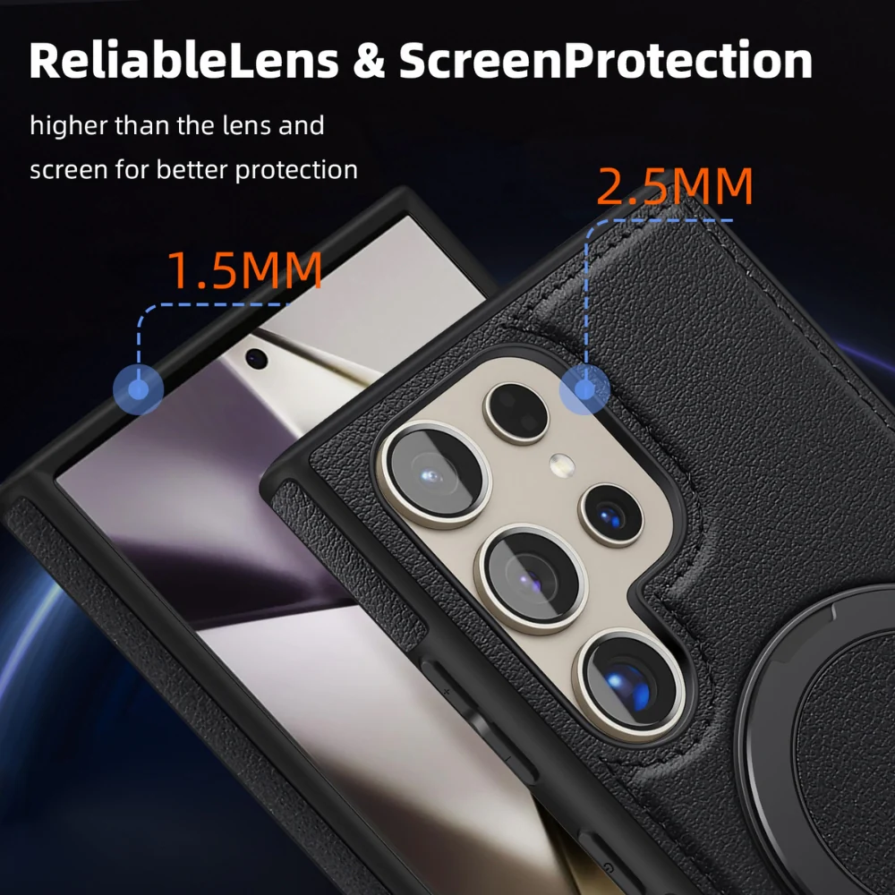 [Magsafe Compatible] Samsung Galaxy S25/Plus/Ultra - Business PU Leather 360 - Degree Rotatable Stand Case - Image 14
