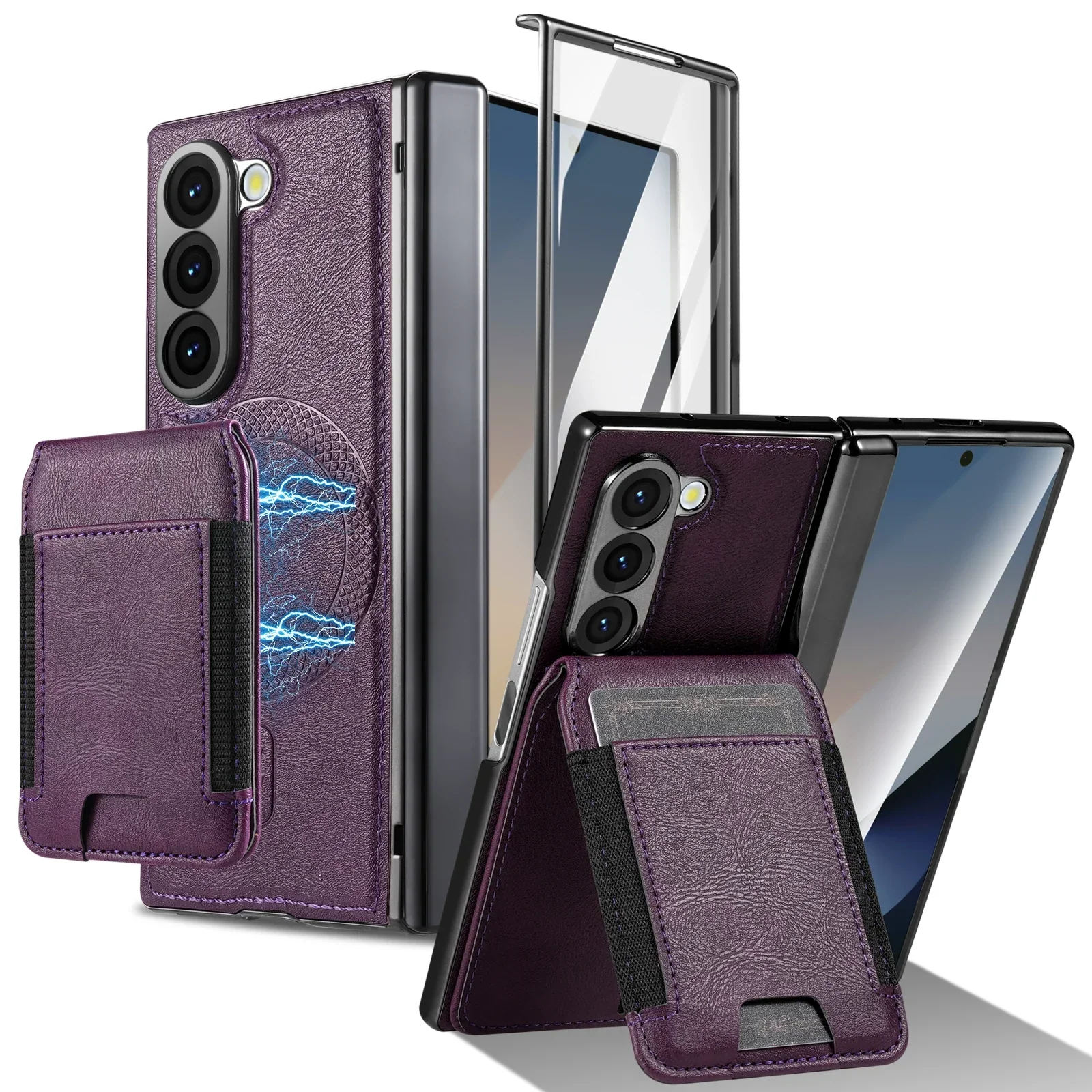 [Magsafe Compatible][With Card Holder] Samsung Galaxy Z Fold7 Foldable Leather Stand Case with Screen Protector - Image 9