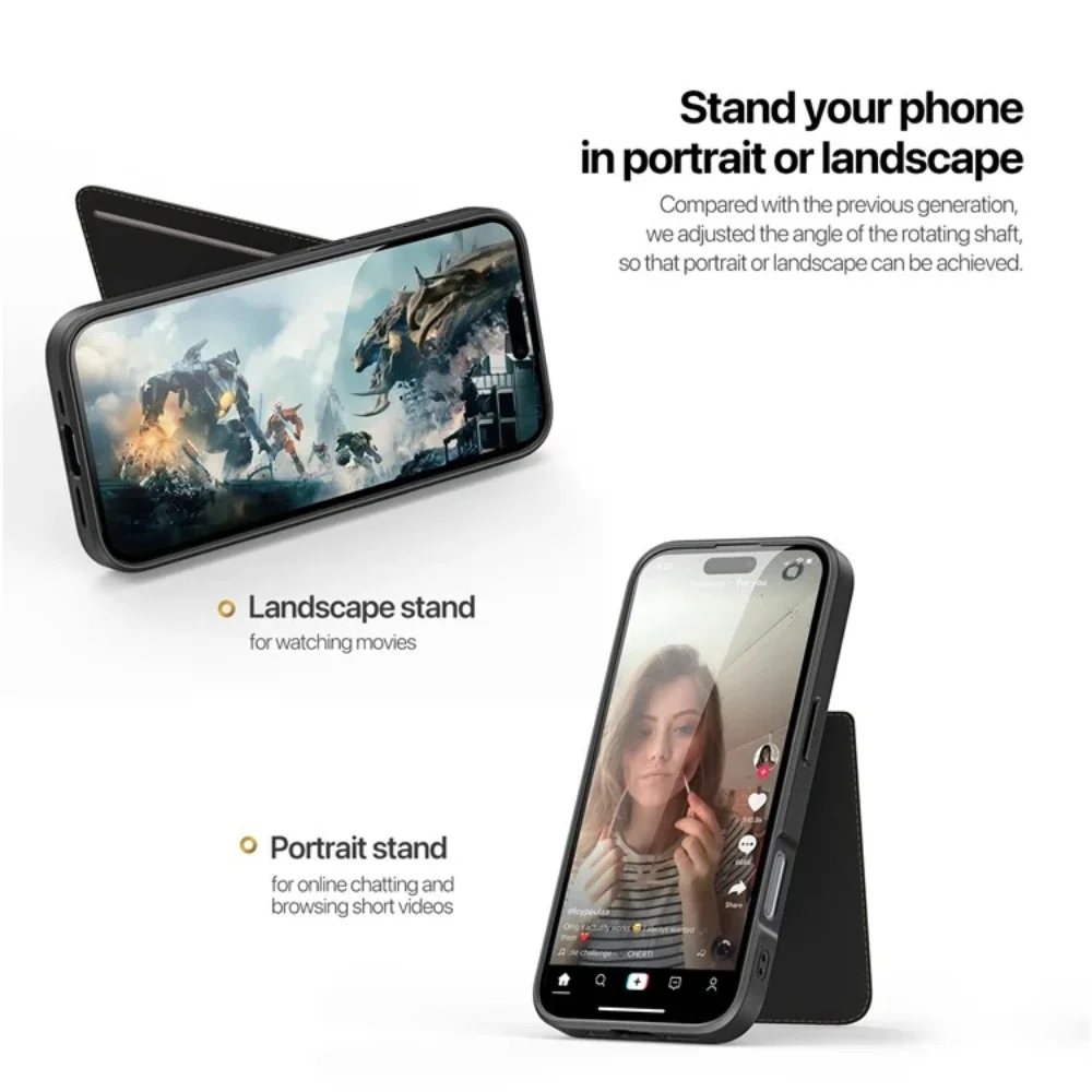 [Magsafe Compatible] [With Card Slot] Apple iPhone 16/Pro/Max/e - Magnetic Case Kickstand Leather + TPU Phone Cover - Image 6