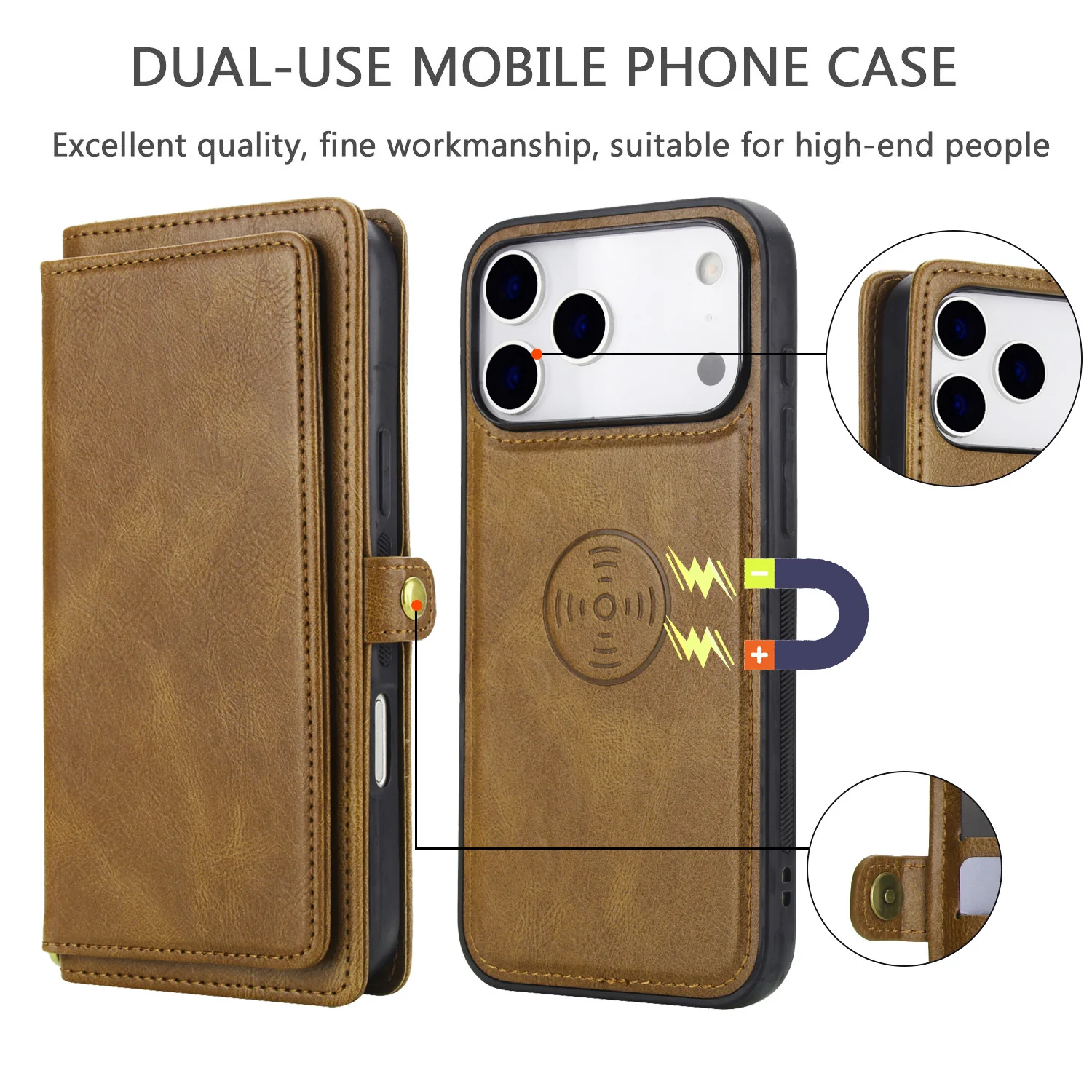 [Magsafe Compatible][With Card Slot] Apple iPhone 17/Air/Pro/Max Detachable PU Leather Flip Wallet Shockproof Case - Image 11