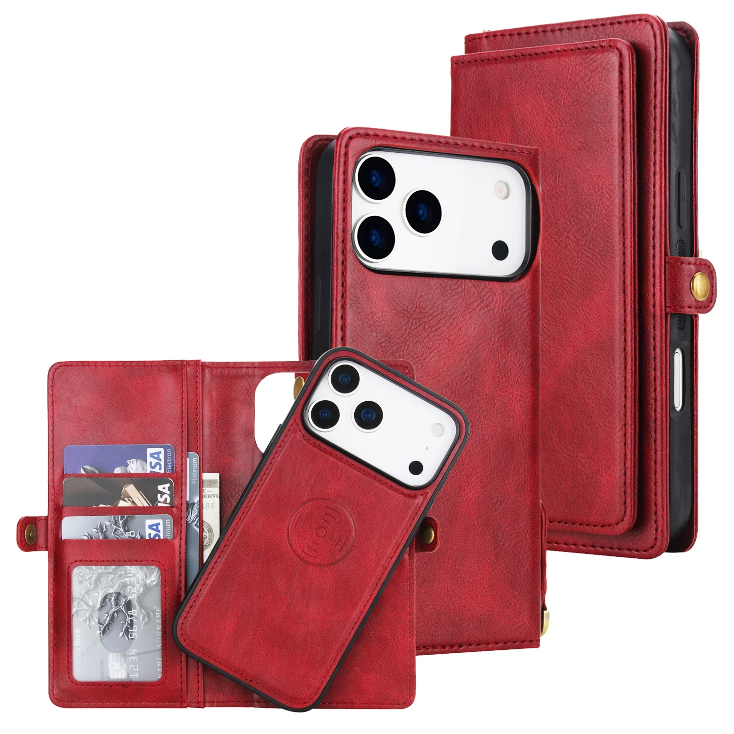 [Magsafe Compatible][With Card Slot] Apple iPhone 17/Air/Pro/Max Detachable PU Leather Flip Wallet Shockproof Case - Image 3