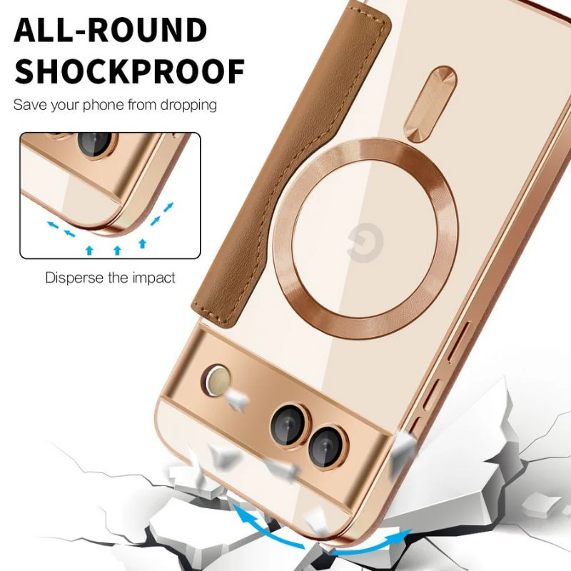 [Magsafe Compatible][With Card Slot] Google Pixel 10/Pro/XL - Electroplated Transparent Magnetic Flip Leather Essentials Series Case - Image 11