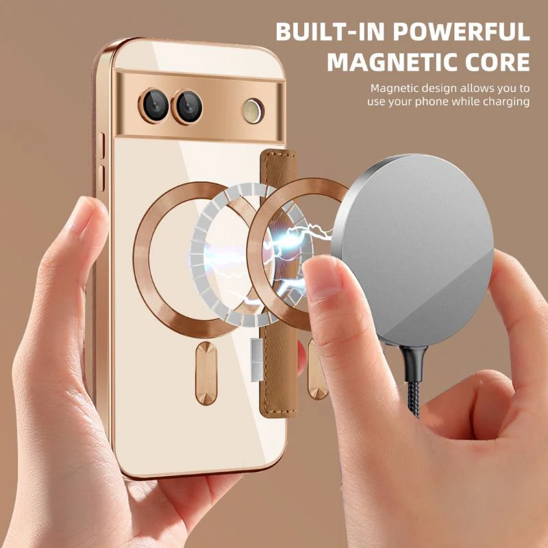 [Magsafe Compatible][With Card Slot] Google Pixel 10/Pro/XL - Electroplated Transparent Magnetic Flip Leather Essentials Series Case - Image 12
