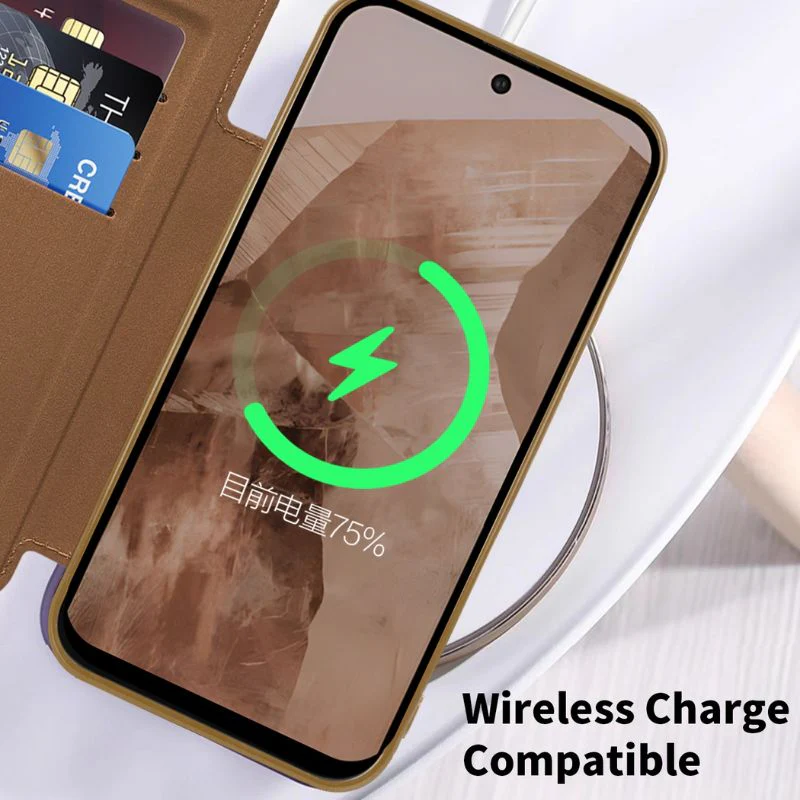 [Magsafe Compatible][With Card Slot] Google Pixel 10/Pro/XL - Electroplated Transparent Magnetic Flip Leather Essentials Series Case - Image 13