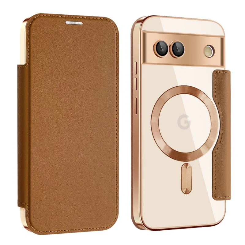 [Magsafe Compatible][With Card Slot] Google Pixel 10/Pro/XL - Electroplated Transparent Magnetic Flip Leather Essentials Series Case - Image 4