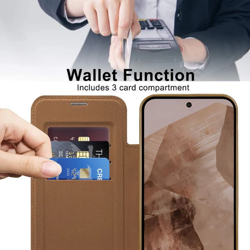 [Magsafe Compatible][With Card Slot] Google Pixel 10/Pro/XL - Electroplated Transparent Magnetic Flip Leather Essentials Series Case - Image 9