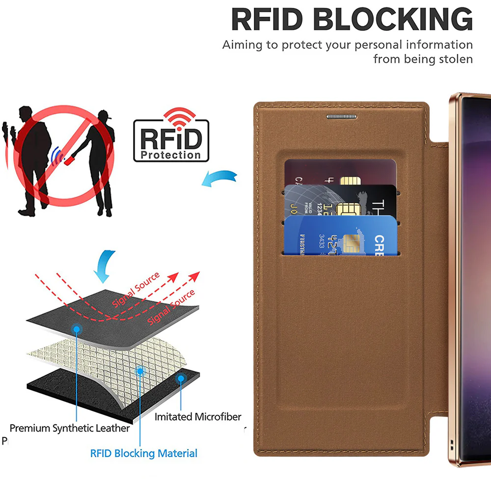 [Magsafe Compatible][With Card Slot] Samsung Galaxy S25/Plus/Ultra High-End Leather Full Coverage Shockproof Flip Wallet Series Case With Lens Film - Image 11