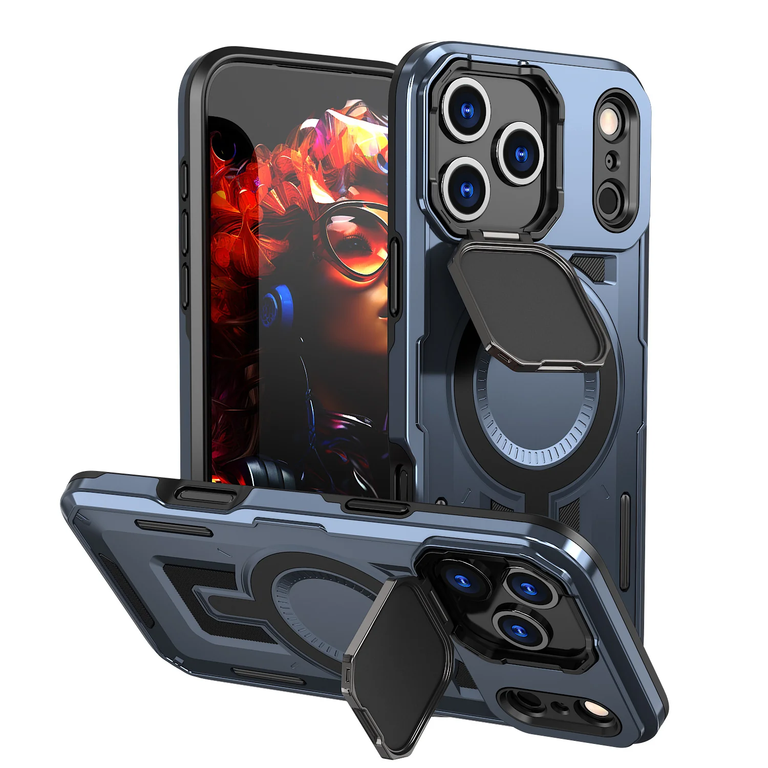 [Magsafe Compatible][With Lens Cover] Apple iPhone 17 Pro/Pro Max Heavy Duty Stand Phone Case