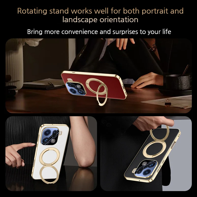[Magsafe Compatible][With Metal Bracket] OPPO Find X9/Pro - PU Leather Full Coverage Shockproof Case - Image 4
