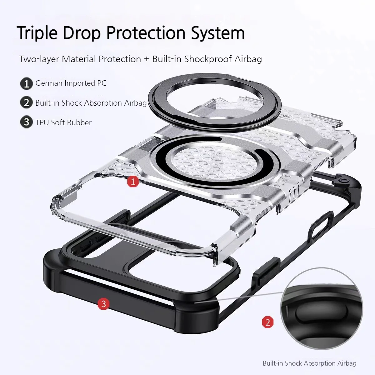 [Magsafe Compatible][With Stand] Apple iPhone 17 Air/Pro/Max - Wlons Transparent Shockproof Military Grade Case - Image 7