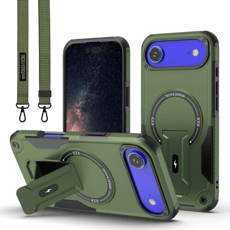 [Magsafe Compatible][With Stand] Apple iPhone 17/Pro/Pro Max/Air Drop-Proof Dual Layer Armor Case With Long Strap - Image 14