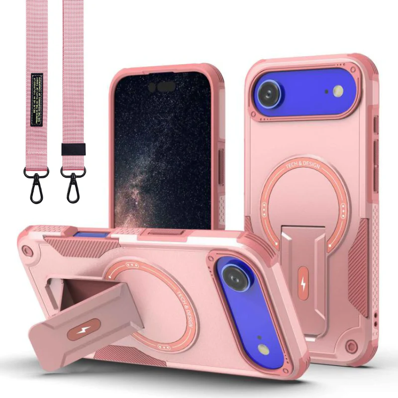 [Magsafe Compatible][With Stand] Apple iPhone 17/Pro/Pro Max/Air Drop-Proof Dual Layer Armor Case With Long Strap - Image 17