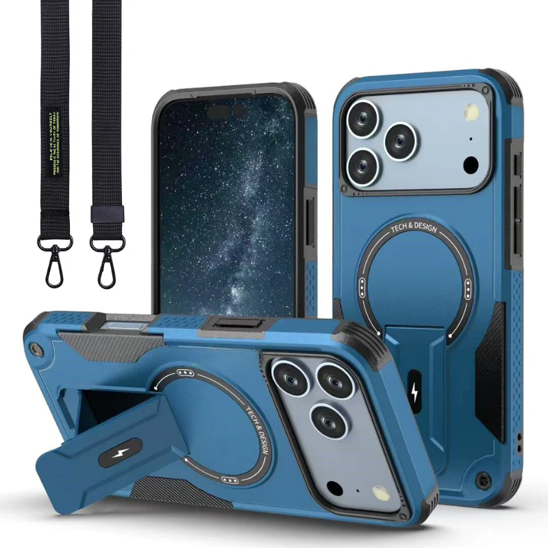 [Magsafe Compatible][With Stand] Apple iPhone 17/Pro/Pro Max/Air Drop-Proof Dual Layer Armor Case With Long Strap - Image 2