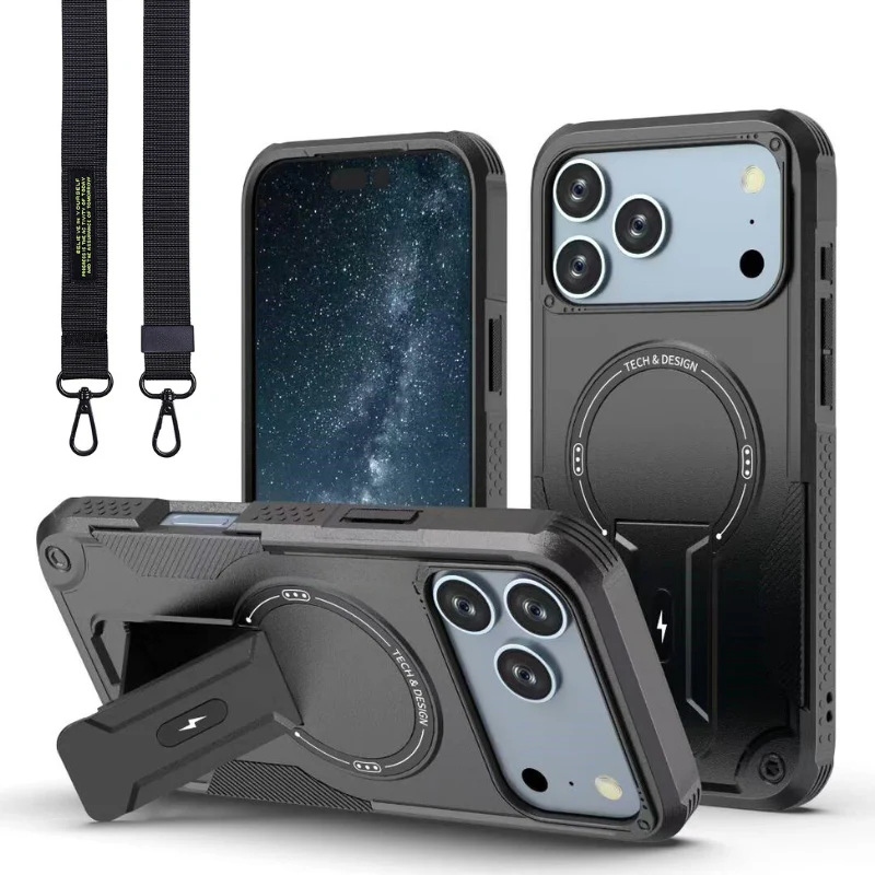 [Magsafe Compatible][With Stand] Apple iPhone 17/Pro/Pro Max/Air Drop-Proof Dual Layer Armor Case With Long Strap - Image 4