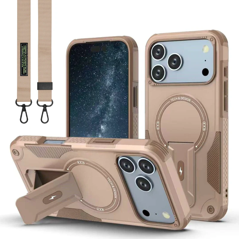 [Magsafe Compatible][With Stand] Apple iPhone 17/Pro/Pro Max/Air Drop-Proof Dual Layer Armor Case With Long Strap - Image 5