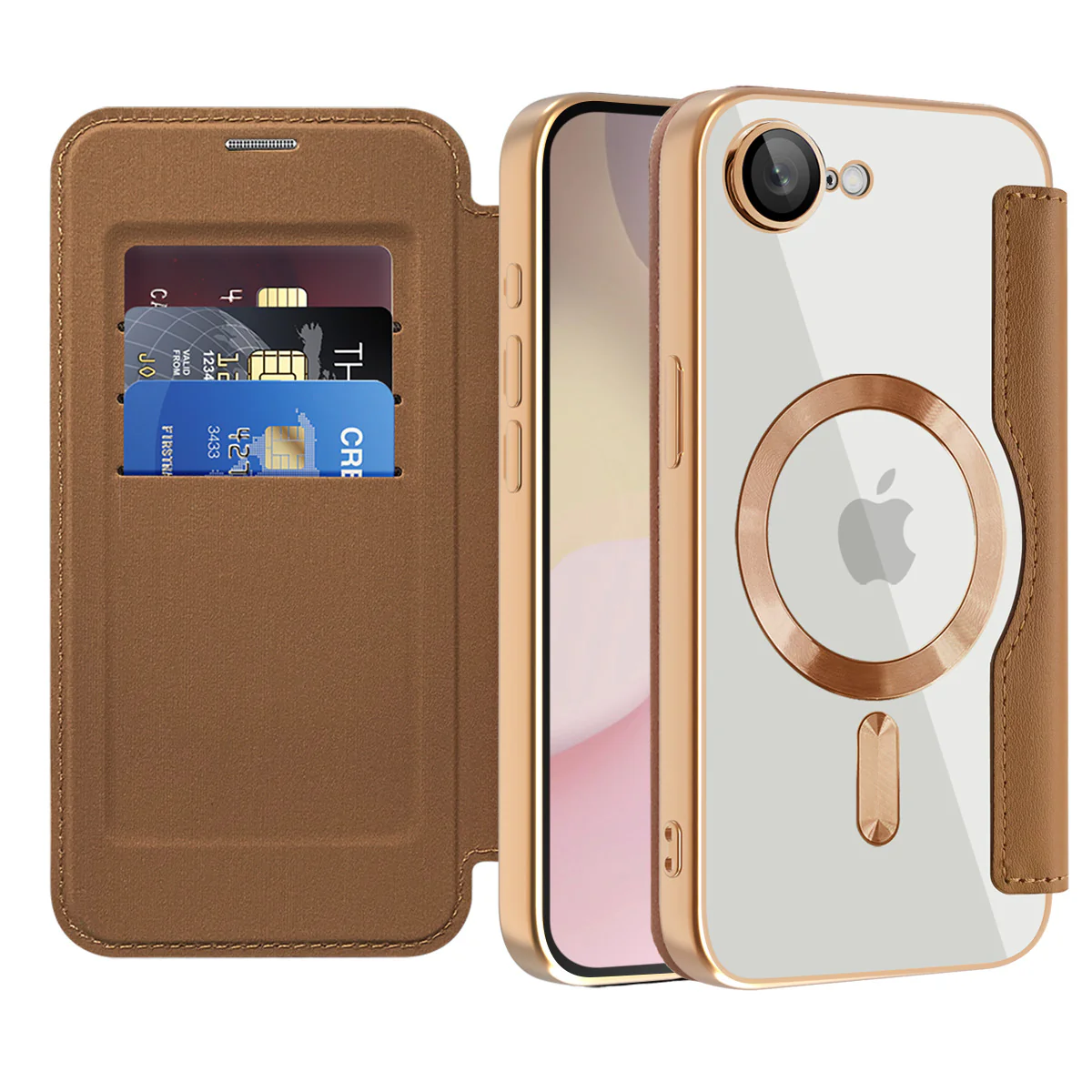 [Magsafe Compatible][With Card Slot] Apple iPhone 16e & 17e Golden Shield Magnetic Flip Leather Case - Image 2