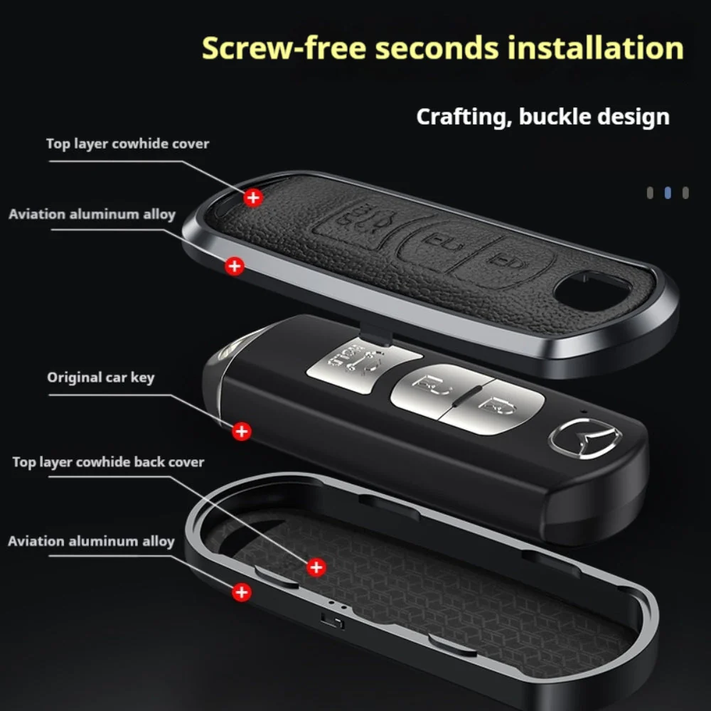 Mazda Aluminum Alloy Genuine Leather Car Key Fob Cover Case For MX-5, CX-5, CX-7, CX-9, Mazda 6 - Image 13